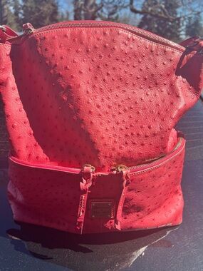 Dooney & Bourke Large Pink Ostrich Pocket Sac shoulder bag